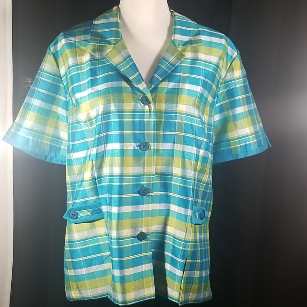 Sag Harbor plaid button down top. Size 16
